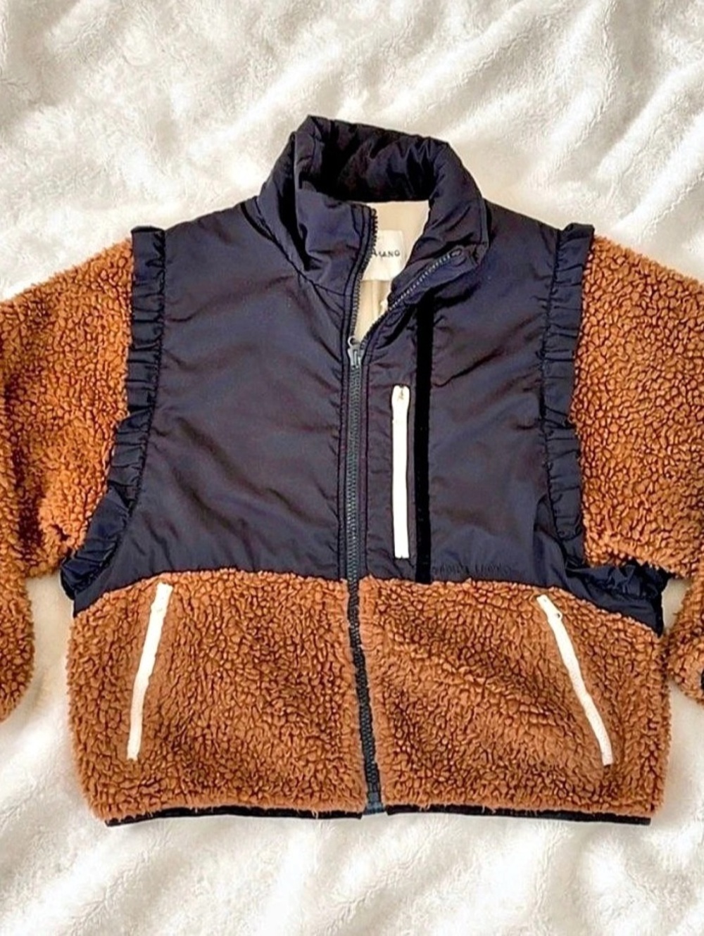 Sandy Liang Mia Fleece Brown & Black Two Toned Sherpa Jacket